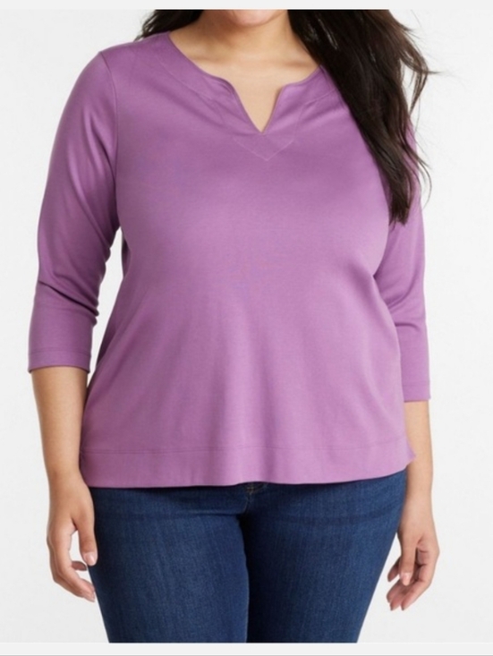 L.L. Bean Tops - L.L. Bean Women's Pima Cotton Tunic Three Quarter Sleeve Splitneck Size 1X Plus